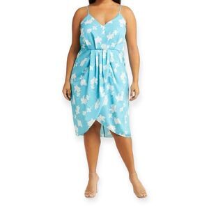 CHELSEA 28 Floral Faux Wrap Dress In Teal-White Melt Size 1X NEW